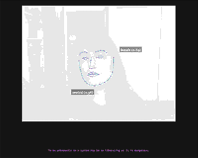 Landmarks project image with greyscale face overlayed with facial recognition.